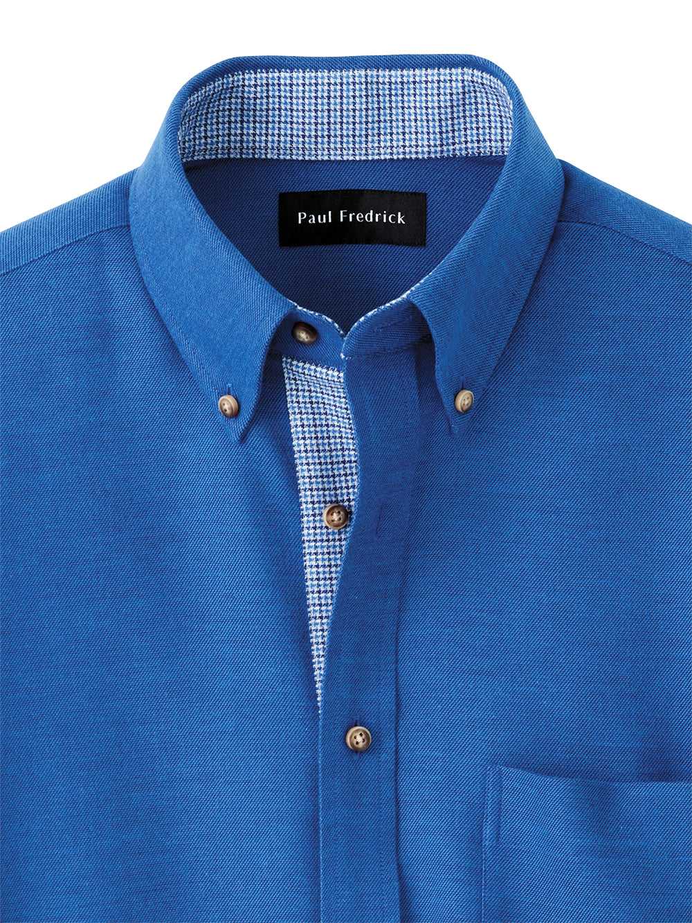Paul Fredrick, Brushed Twill Solid Casual Shirt With Contrast Trim