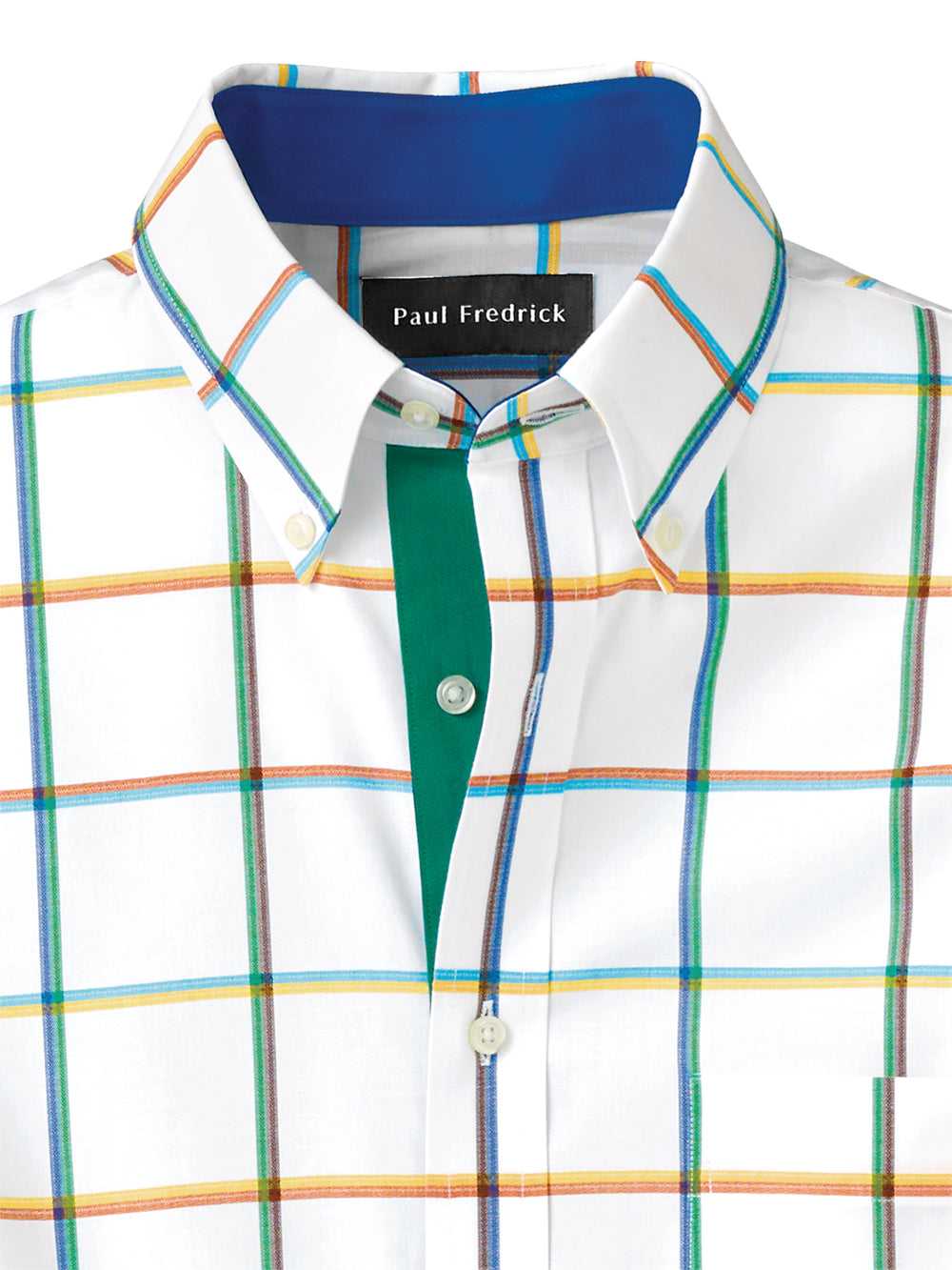 Paul Fredrick, Cotton Windowpane Casual Shirt With Contrast Trim