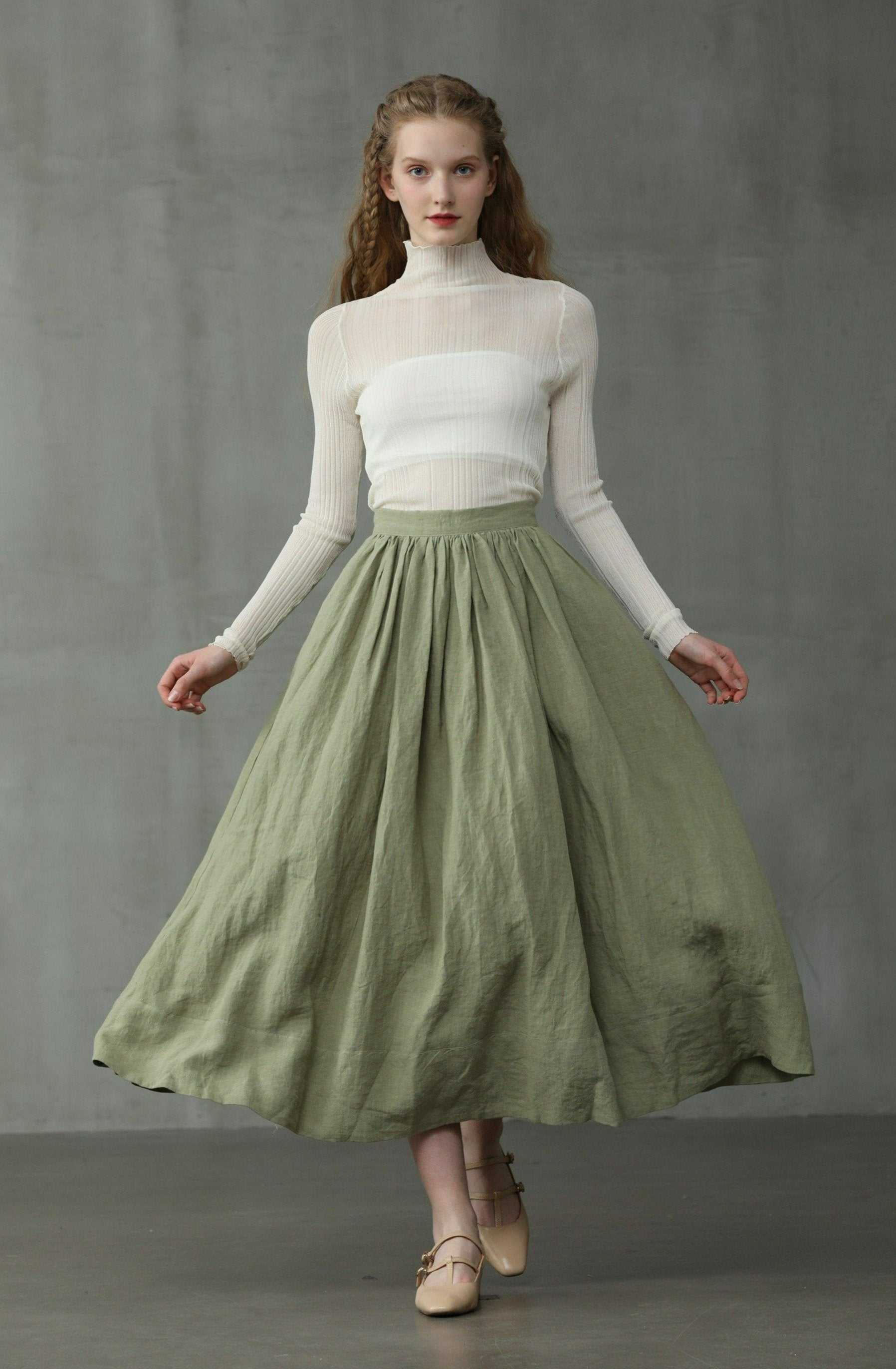 Linennaive, Daisy 03 | Pastel Green Linen Skirt