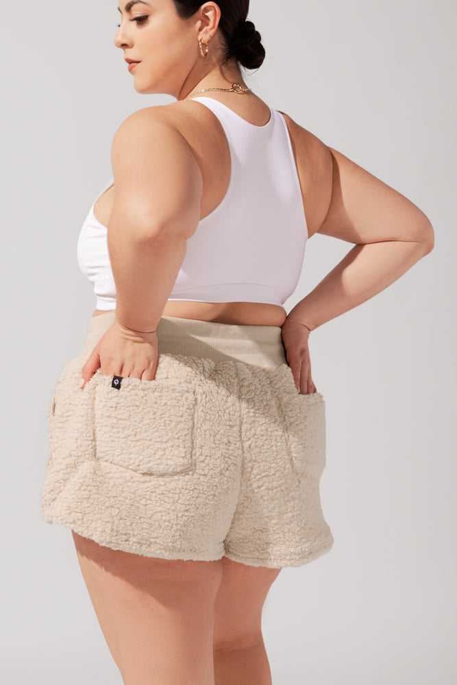 POPFLEX®, Faux Sherpa Short with Pockets - Taupe