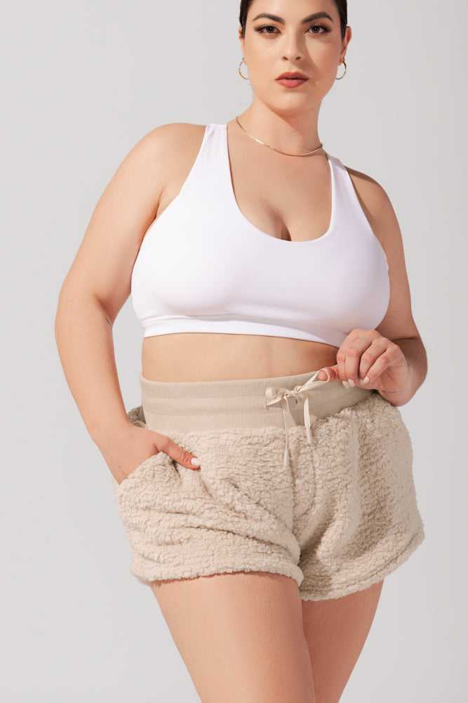 POPFLEX®, Faux Sherpa Short with Pockets - Taupe