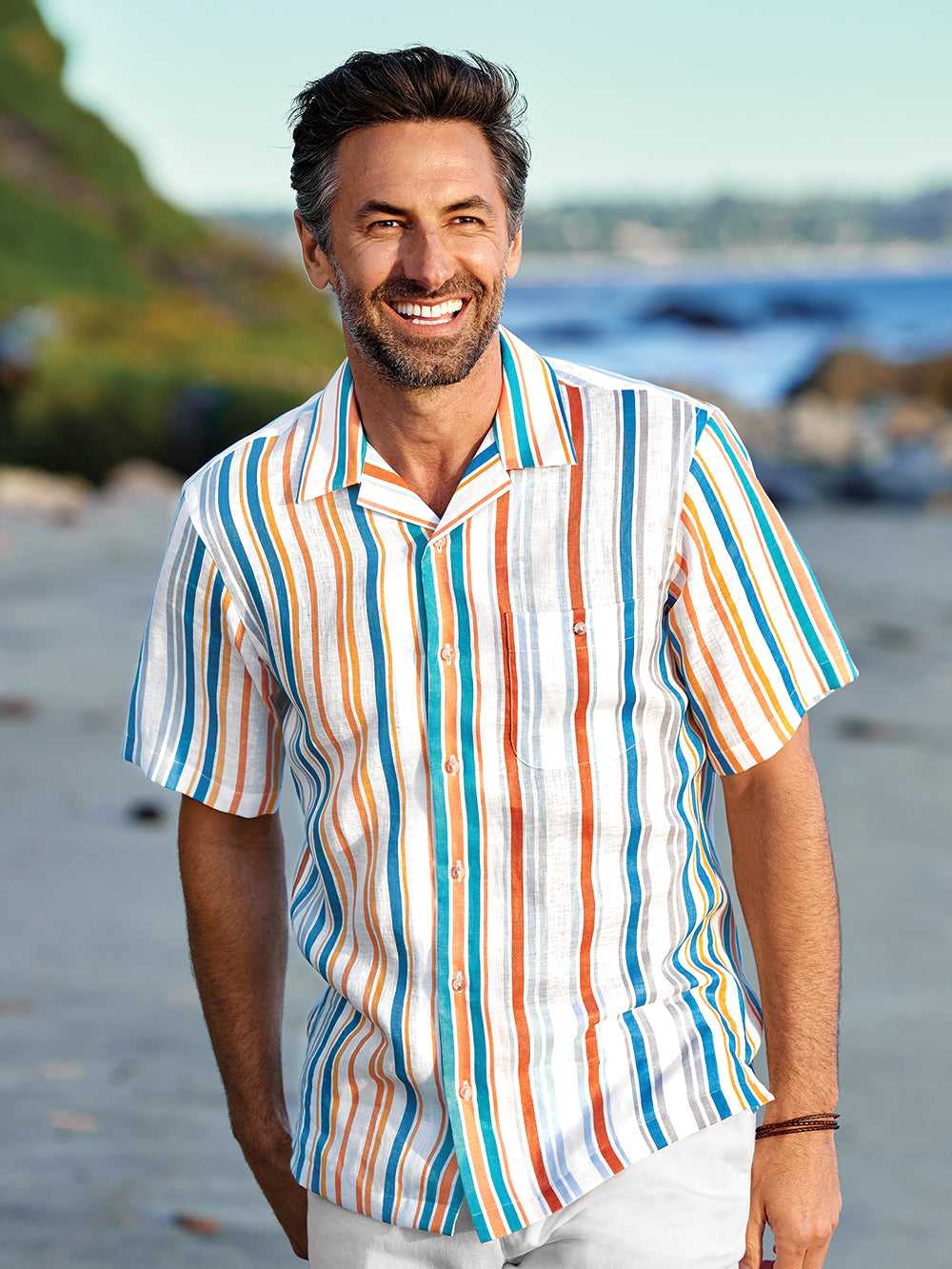 Paul Fredrick, Linen Stripe Casual Shirt