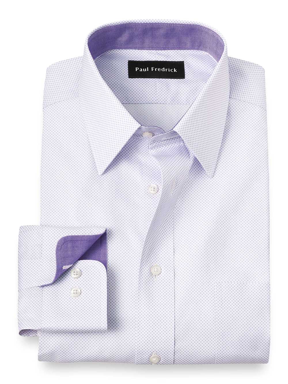 Paul Fredrick, Non-iron Cotton Circle Print Dress Shirt With Contrast Trim