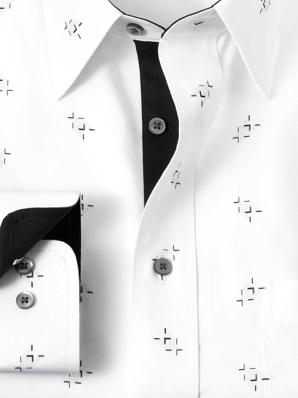 Paul Fredrick, Non-iron Cotton Houndstooth Print Dress Shirt With Contrast Trim