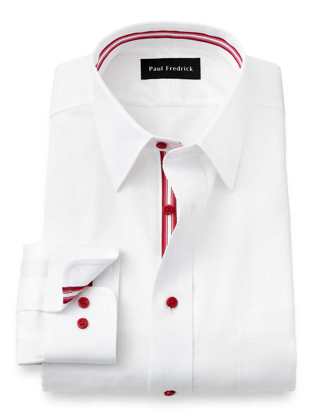 Paul Fredrick, Non-iron Cotton Solid Dress Shirt With Contrast Trim