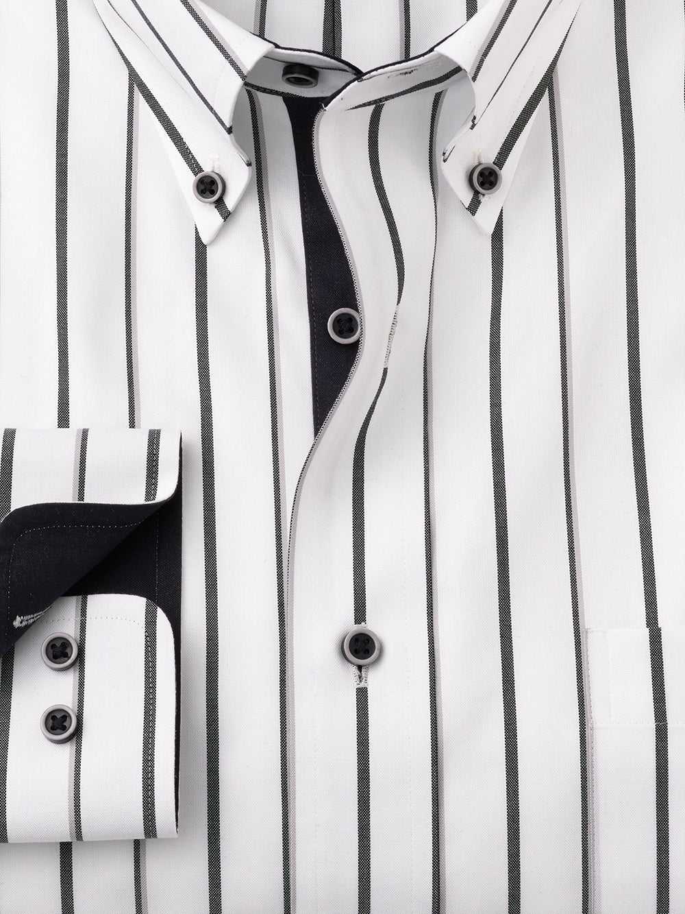 Paul Fredrick, Non-iron Cotton Stripe Dress Shirt With Contrast Trim