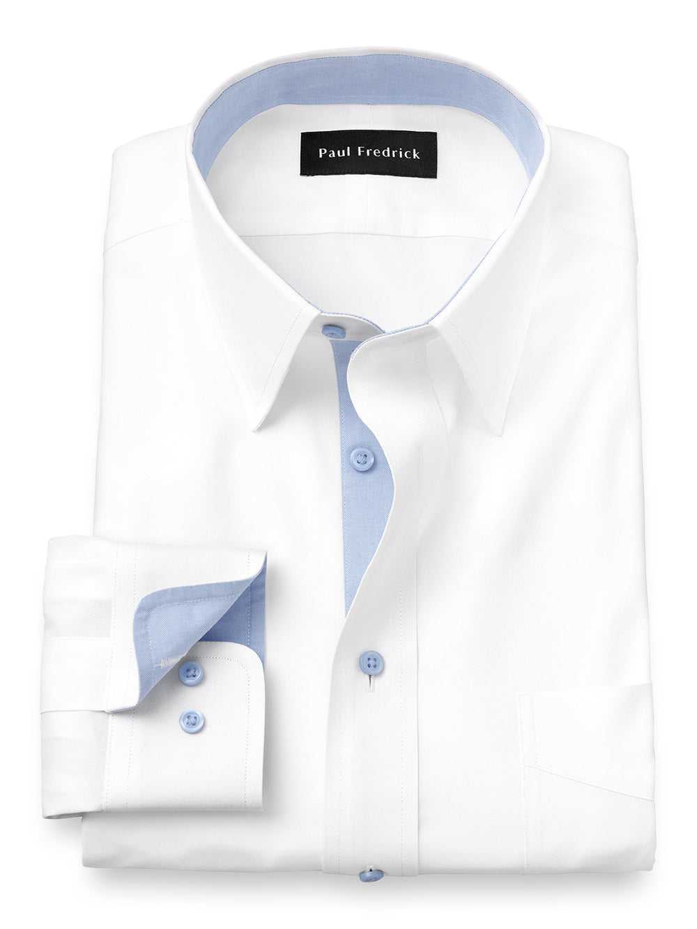 Paul Fredrick, Slim Fit Comfort Stretch Non-iron Solid Dress Shirt With Contrast Trim