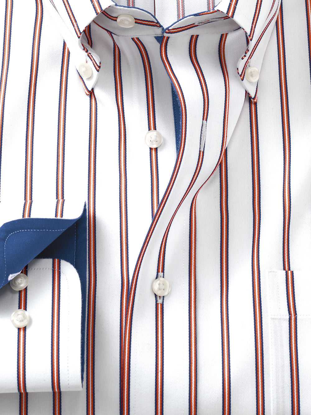 Paul Fredrick, Slim Fit Non-iron Cotton Stripe Dress Shirt With Contrast Trim