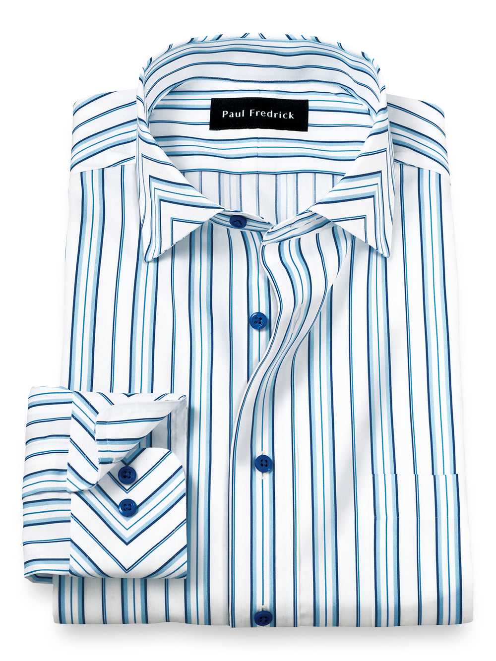 Paul Fredrick, Tailored Fit Non-iron Cotton Stripe Dress Shirt With Contrast Trim