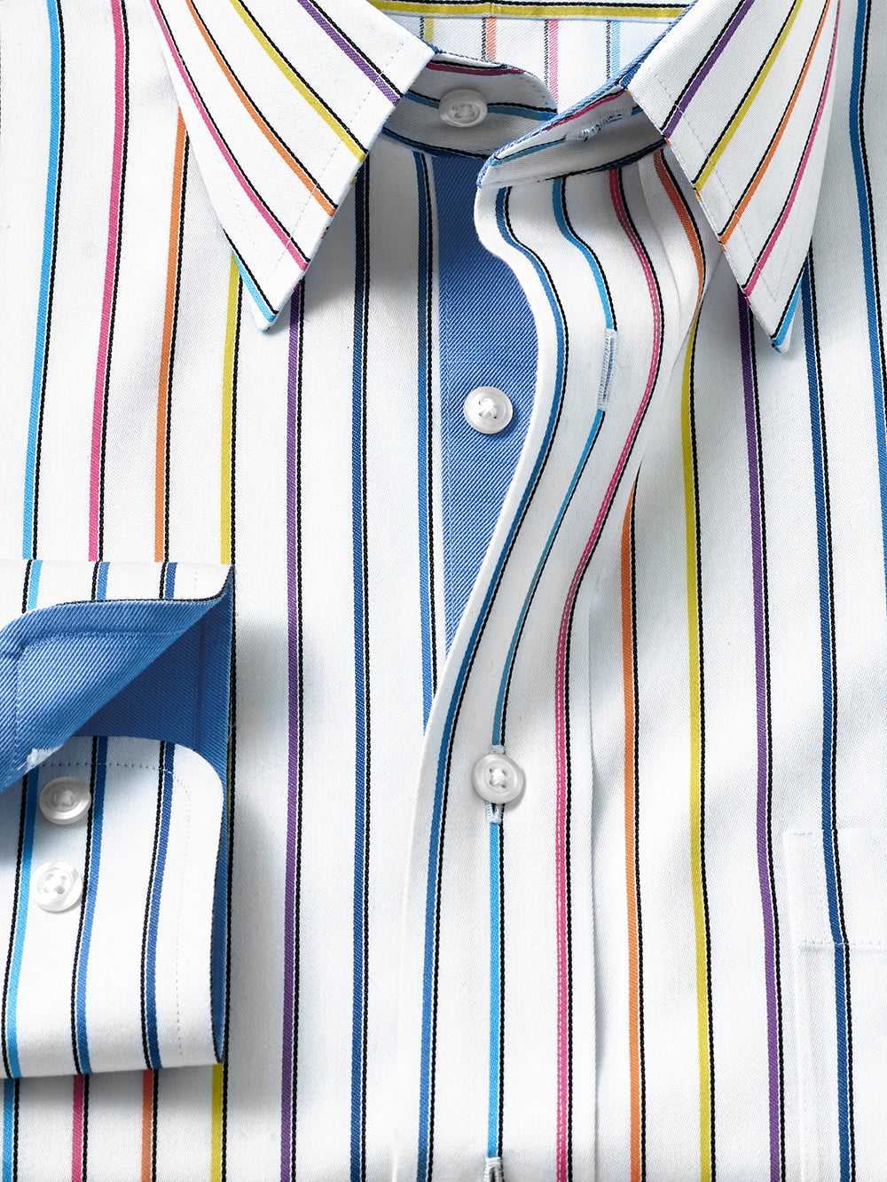 Paul Fredrick, Tailored Fit Non-iron Cotton Stripe Dress Shirt With Contrast Trim