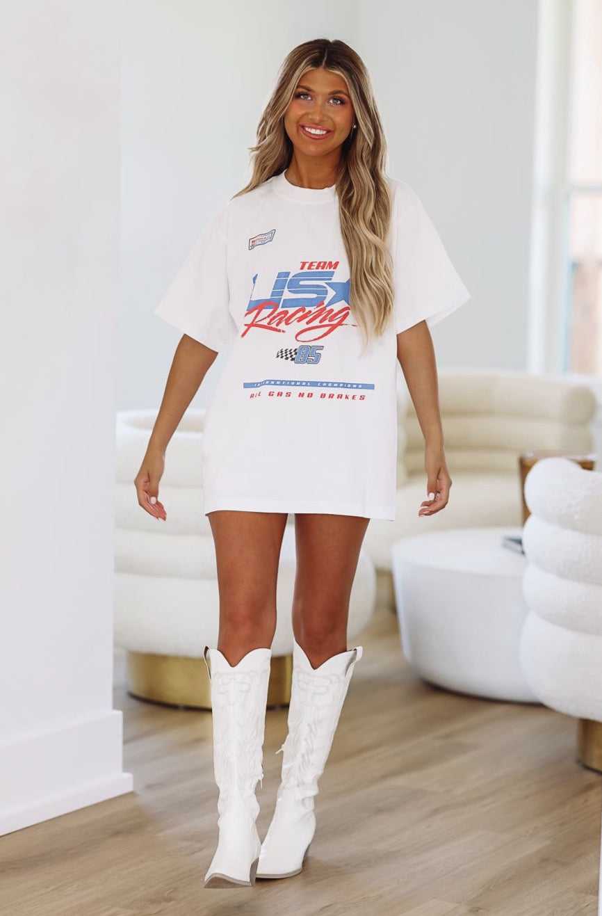 HAZEL & OLIVE, USA Team Racing  Oversized Shirt - White